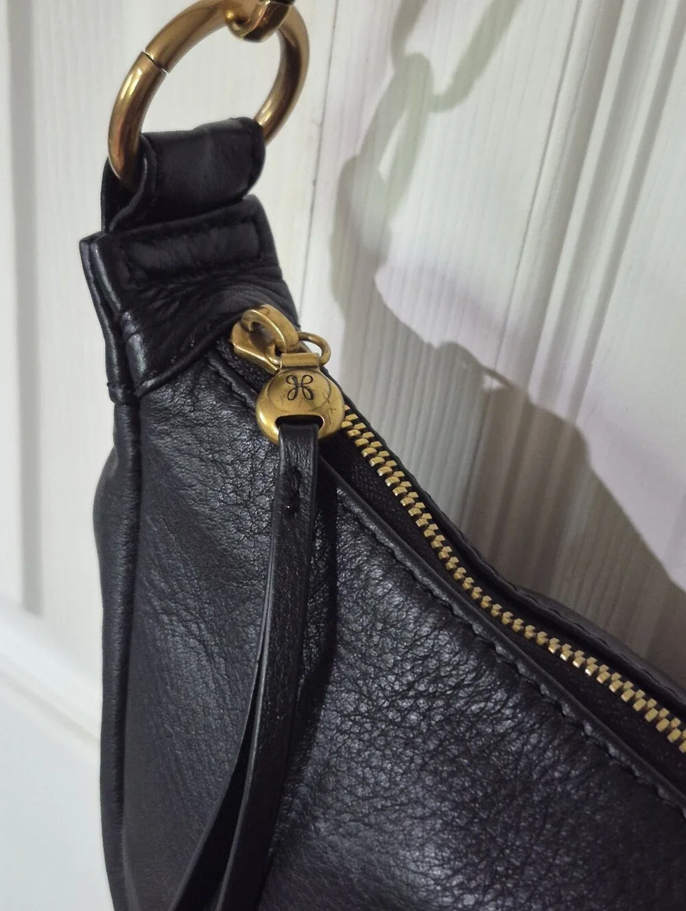 HOBO Black Crescent Leather Crossbody with Gold Hardware